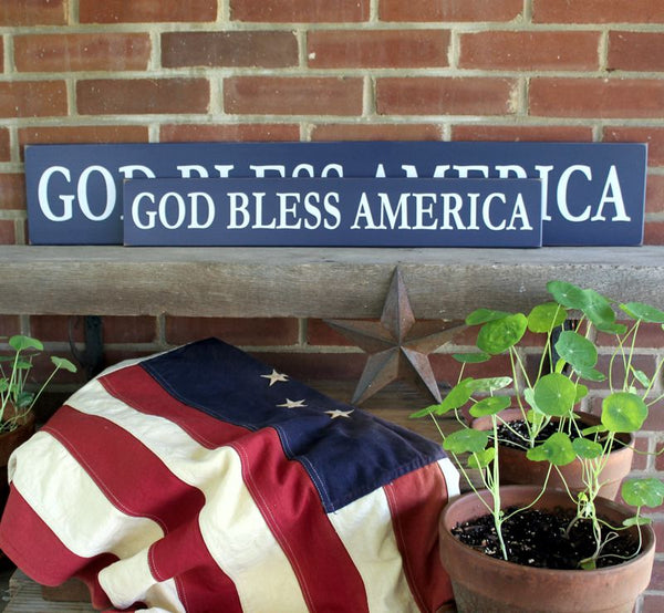 God Bless The USA Patriotic Wooden Signs, Home Office Party Decor