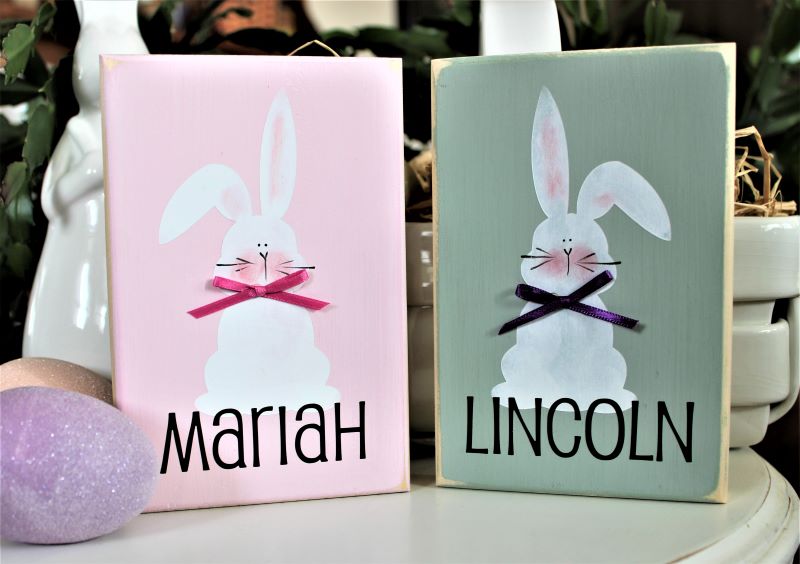 Easter Bunny Name Sign Block