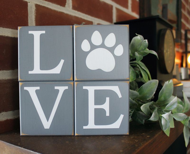 LOVE Paw Print Shelf Sitter Blocks Dog or Cat