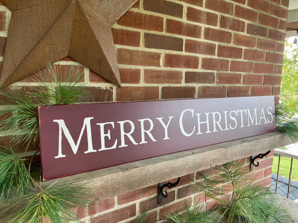 Large wood sign. Burgundy or red with white lettering saying Merry Christmas. . Available in 2 sizes. Made in Maryland. Handcrafted. #merrychristmassign