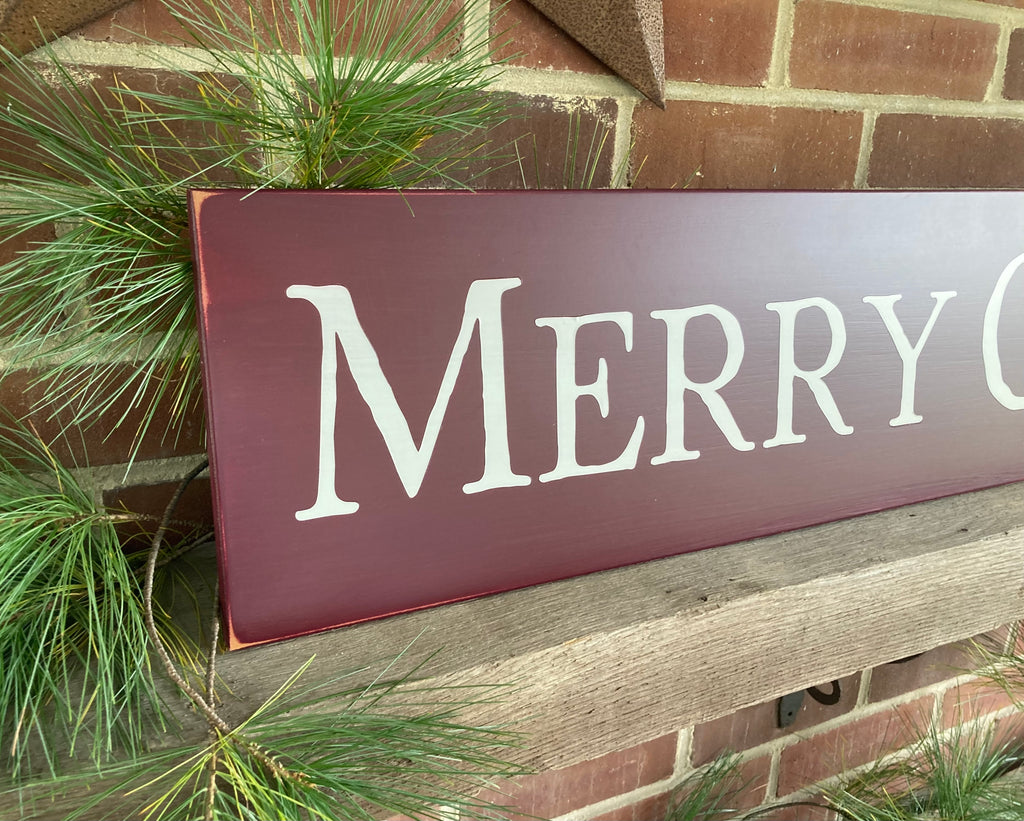 Large wood sign. Burgundy or red with white lettering saying Merry Christmas. . Available in 2 sizes. Made in Maryland. Handcrafted. #merrychristmassign