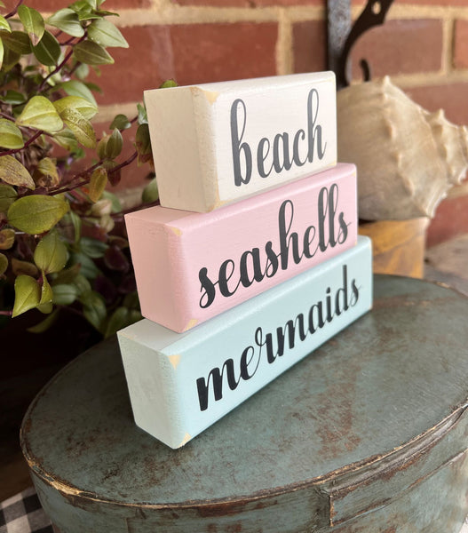 Beach Seashells Mermaids Mini Blocks For Tiered Tray Decor Beach House ...