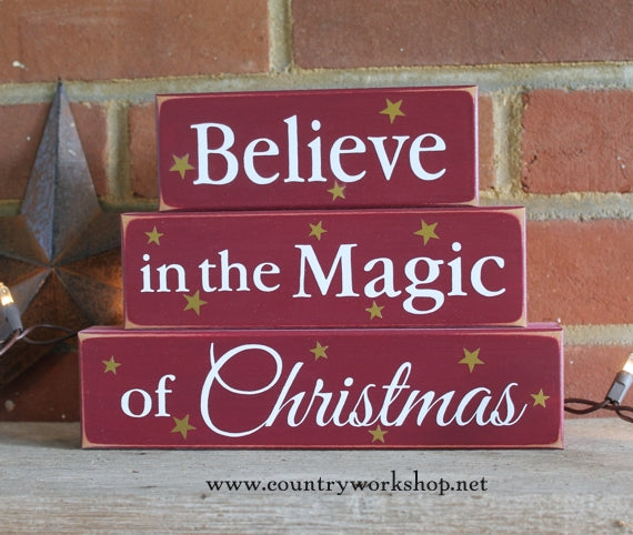 Believe in the Magic of Christmas Stacking Blocks Wood Sign