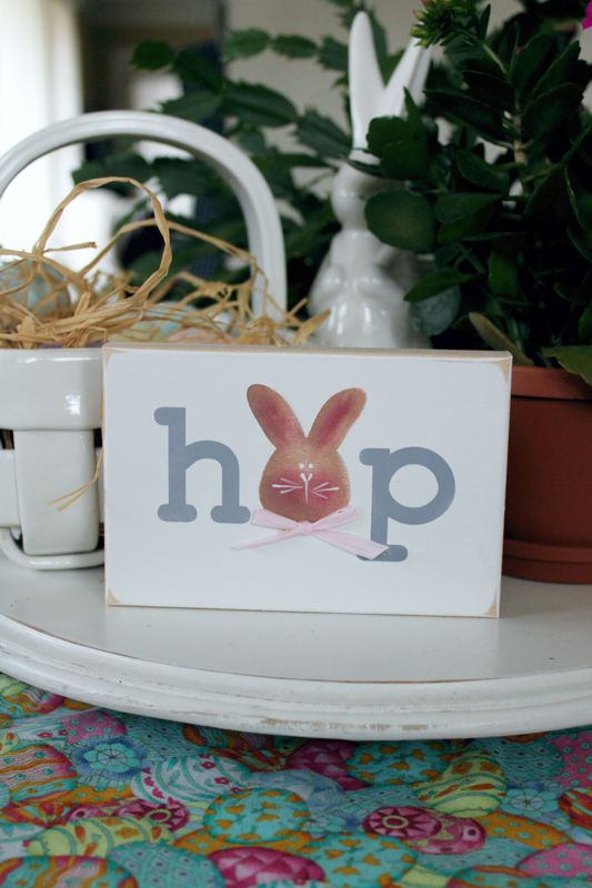 Hop Easter Bunny Block Mini Sign