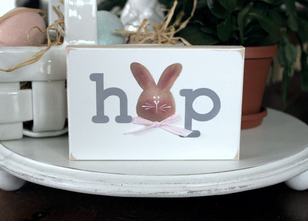 Hop Easter Bunny Mini Sign Hand Painted Spring Decor – Country Workshop